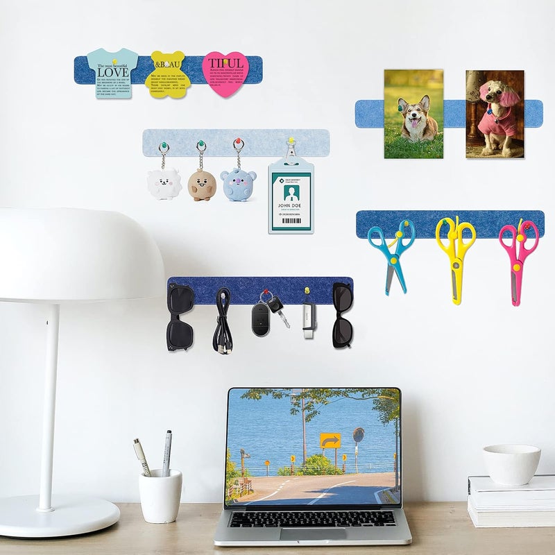 Arlasuo 8 Pcs Felt Pin Board Bar Strips Bulletin Board for Bedrooms Offices Home Wall Decoration, Notice Board Self Adhesive Cork Board with 50 Push Pins for Paste Notes, Photos, Schedules (Multi-Blue) - Image 4
